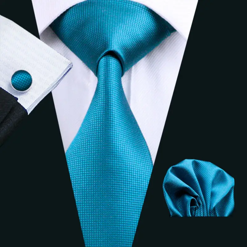 

2016 Hot Wedding Tie Hanky Cufflinks Set Blue Solid Pattern Handmade Silk Ties for Mens Business Party Necktie LS-221