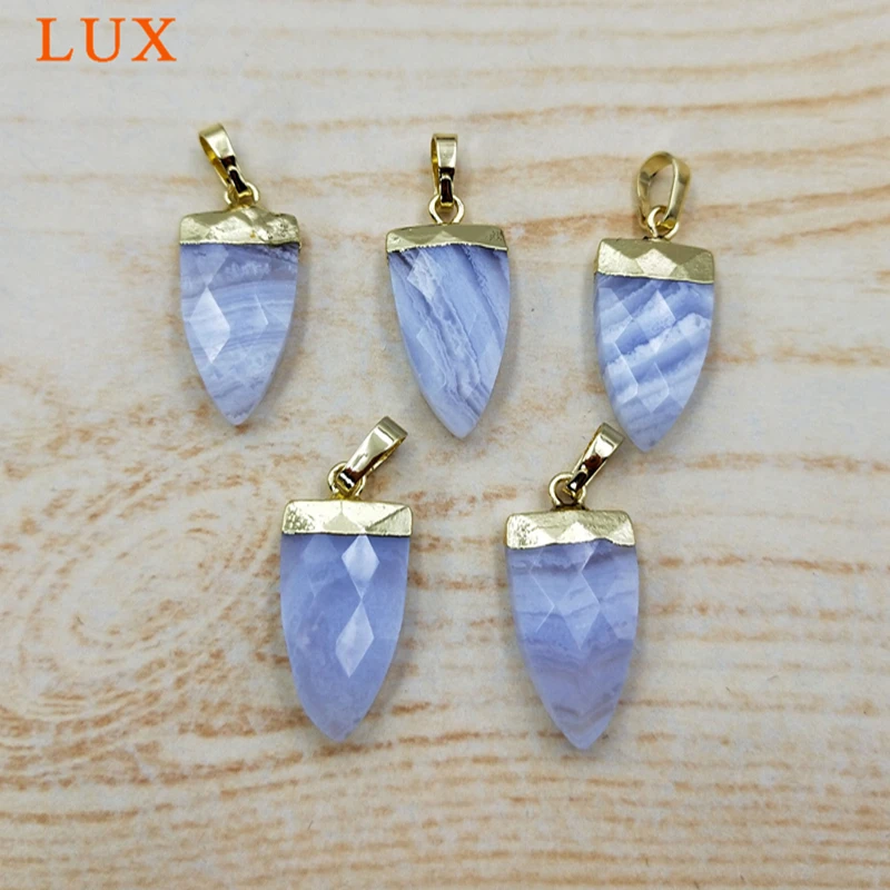 

LUX Natural Carved blue arrow bullet Shape agates Pendant 24K Gold Electroplated High Quality Agates Boho Jewelry For DIY Making