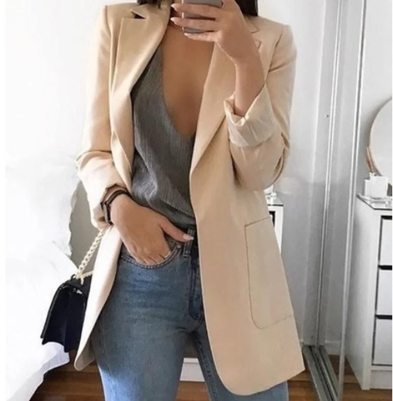 Женский Повседневный Тренч ZOGAA однотонный офисный плащ с длинным рукавом большой