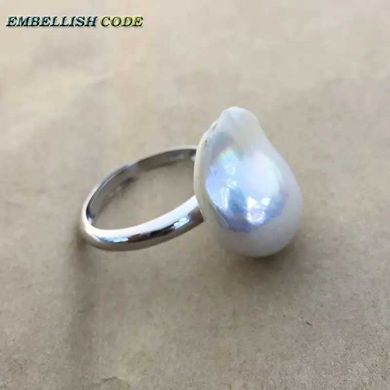 Кольцо с барочным жемчугом настраиваемого размера, простой стиль, белый, блестящая ткань с ядерным огненным шаром для женщин.