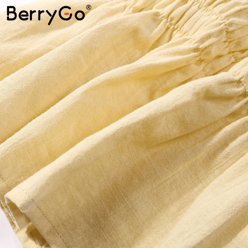 BerryGo Vintage off shoulder women crop top Ruched ruffle button summer blouse shirt Casual streetwear lace up ladies tops blusa |