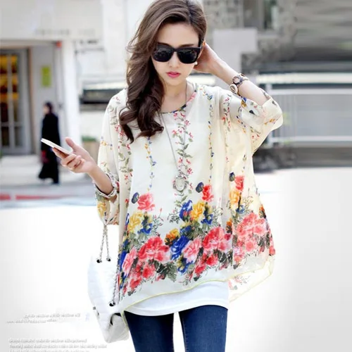picture color Новое поступление 4Xl 5XL 6XL Большие размеры женская одежда повседневная женская рубашка блуза с винтажным принтом шифоновые топы Chemise Femme - Цвет: picture color