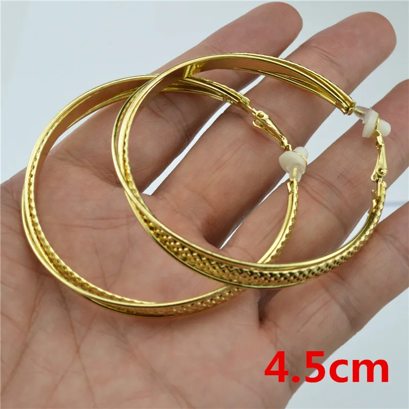 gold clip 4.5cm Серьги на клипсах с большими кругами для женщин, с подушечкой, без пирсинга, без отверстия, золотые, серебряные, сплав, круглые, модные ювелирные изделия, сексуальные, Новинка - Окраска металла: gold clip 4.5cm