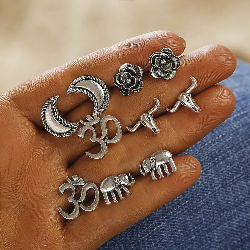 5 двойных/набор в стиле панк цветные серебряные серьги наборы этнические