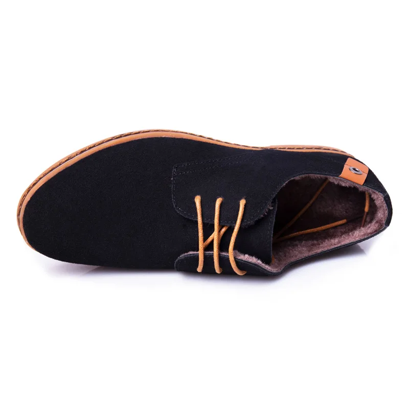 Winter Men Casual Shoes With Fur Male Comfortable Oxford Footwear Solid Color Lace-Up New Flat ETT11 | Обувь