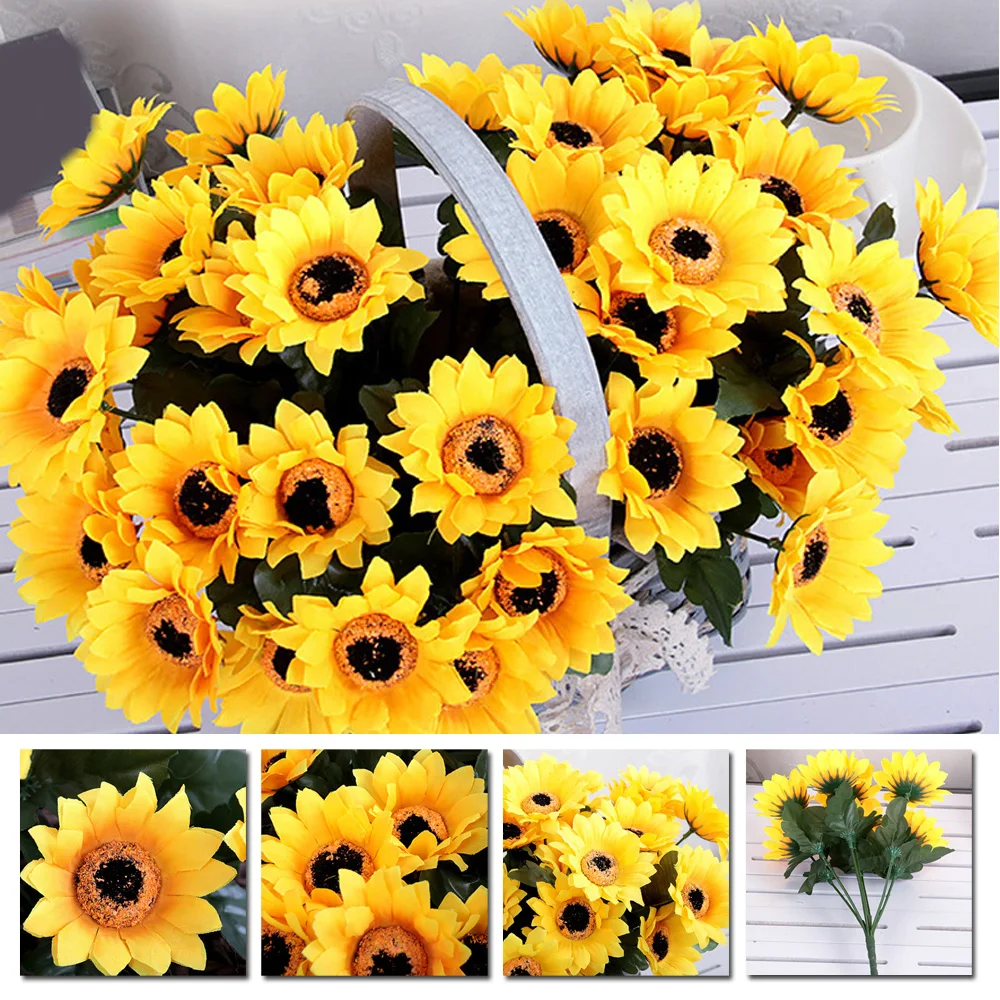 Искусственный Подсолнух 7 голов искусственный шелк цветочный букет украшение