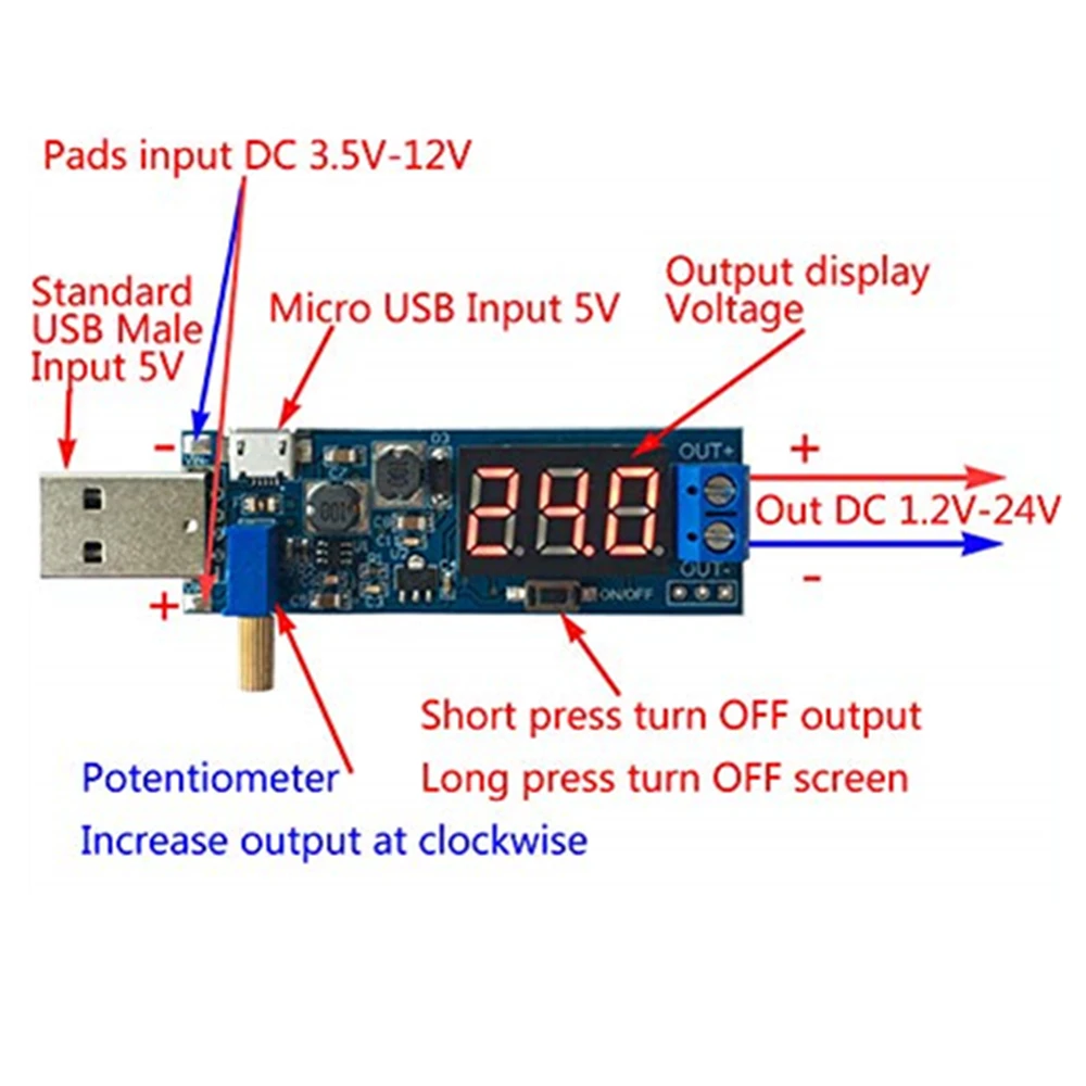 Фото DC-DC 5V to 3.5V / 12V USB Step UP Down Power Supply Module Adjustable Boost Buck Converter Out DC 1.2V-24V Обустройство дома DC-DC 5V to 3.5V / 12V USB Step UP Down Power Supply Module Adjustable Boost Buck Converter Out DC 1.2V-24V Обустройство дома
