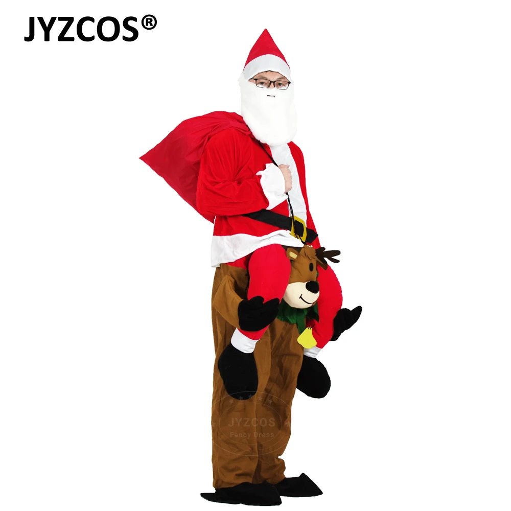 JYZCOS Adult Santa Claus Riding Deer Costume Christmas Costume Halloween Party Costume for Women Cosplay Costume Fancy Dress