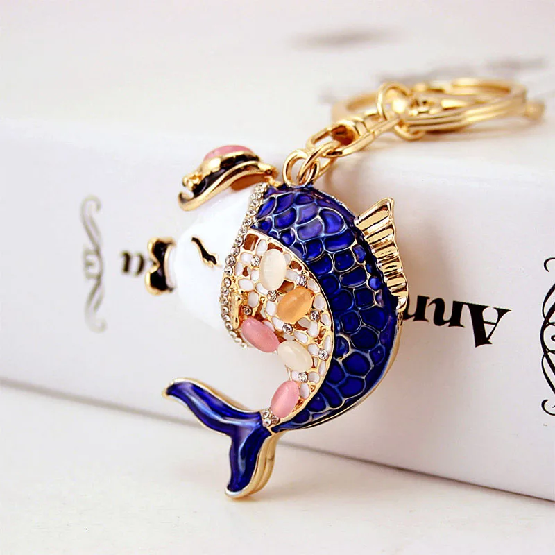 RE Creative Drop Oil Crystal Fish Key chain Holder Carp Bag Buckle Handbags Accessories Metal Pendant For Car keychains D1140 | Украшения и