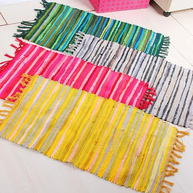 Вязаный ковер ручной работы в полоску впитывающие Входные Коврики разноцветный