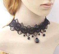 chic elegant gothic black flowers lace trim costume necklace vintage choker women teens girls simple wedding accessories jewerly