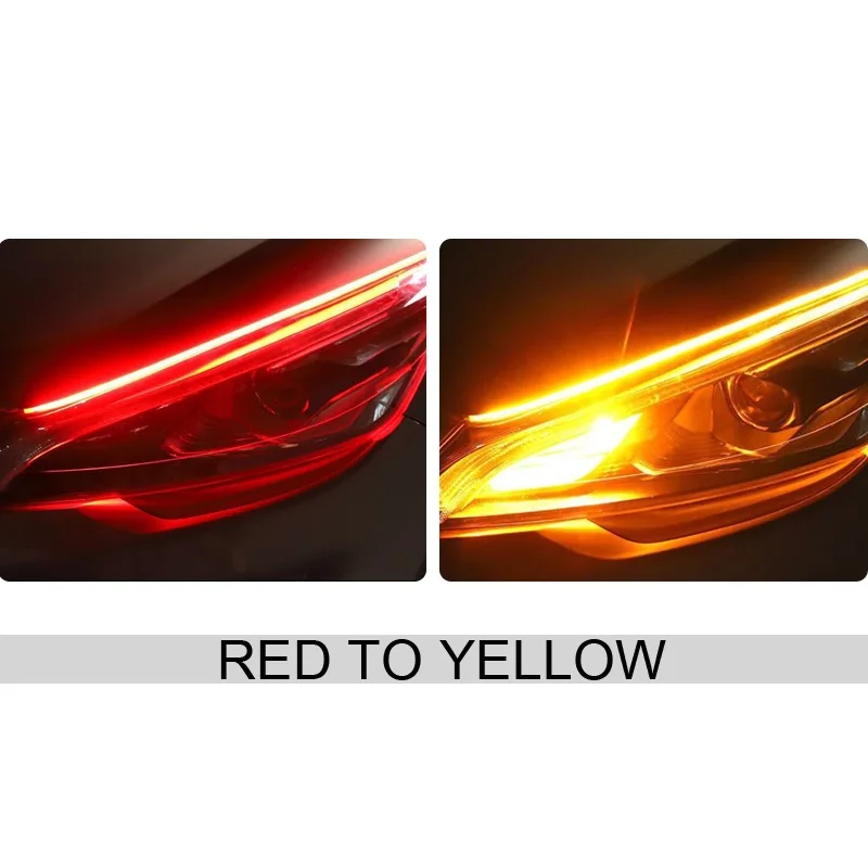 Red with Yellow SUNKIA тонкий гибкий светодиодный DRL полоса для надежного удержания головной светильник дневного светильник с последовательным желтый Поворотная сигнальная лампа течет Функция - Цвет: Red with Yellow