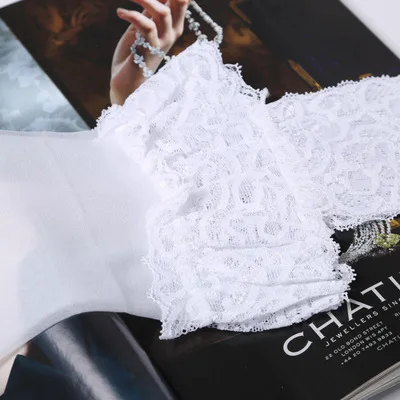 White Женские сексуальные черные кружевные чулки, женские бордовые прозрачные носки выше колена с оборками, женские темно-зеленые Колготки-чулки - Цвет: White