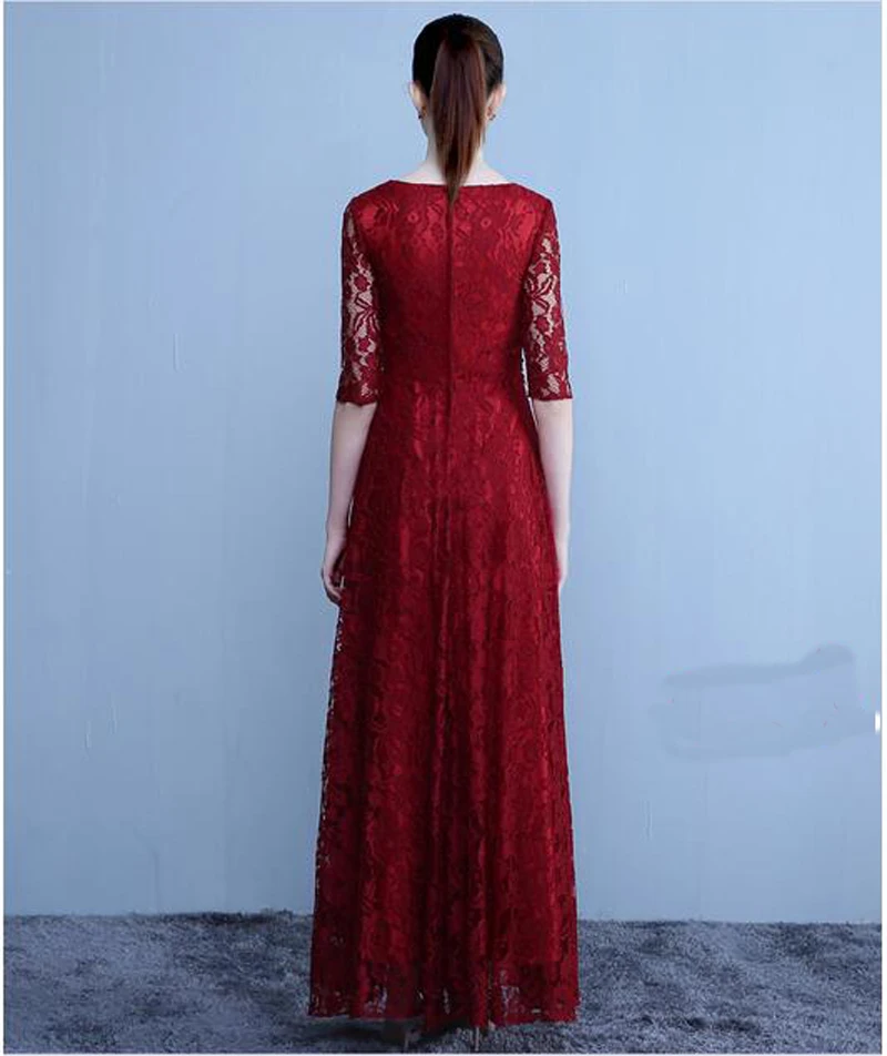 Burgundy Lace Formal Evening Dresses for Wedding Zipper Good Quality Prom Party Gowns Vestido De Noche Custom Made Half Sleeve |