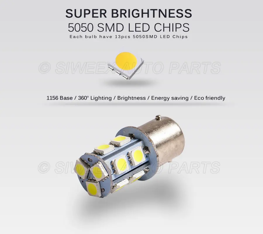 10 Pcs BA15S 1156 5050 13 SMD Car LED Dome Parking Light Turn Signal Bulb Tail Brake Side Marker License Plate Lamp White 12V | Автомобили