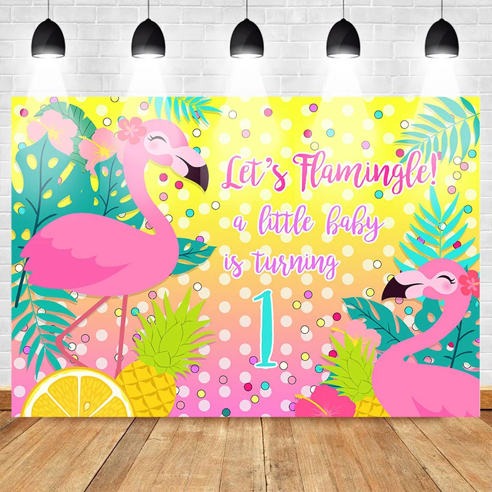 

Neoback Cartoon Flamingo Summer Photo Background for Photography 1st Birthday Baby Party Backdrop Flower Pineapple Lemon