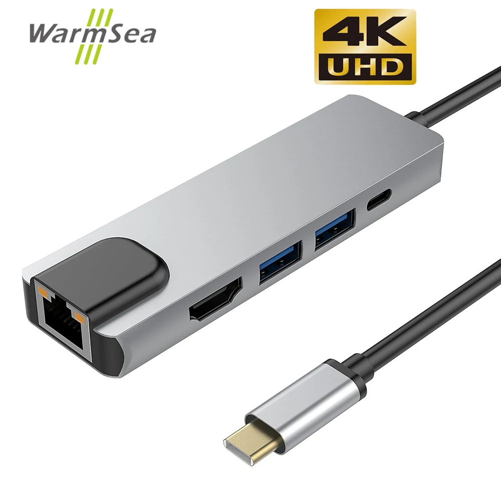 Концентратор USB Type C Thunderbolt 3 адаптер с 4K HDMI RJ45 Gigabit Ethernet 0 портами сетевой для MacBook