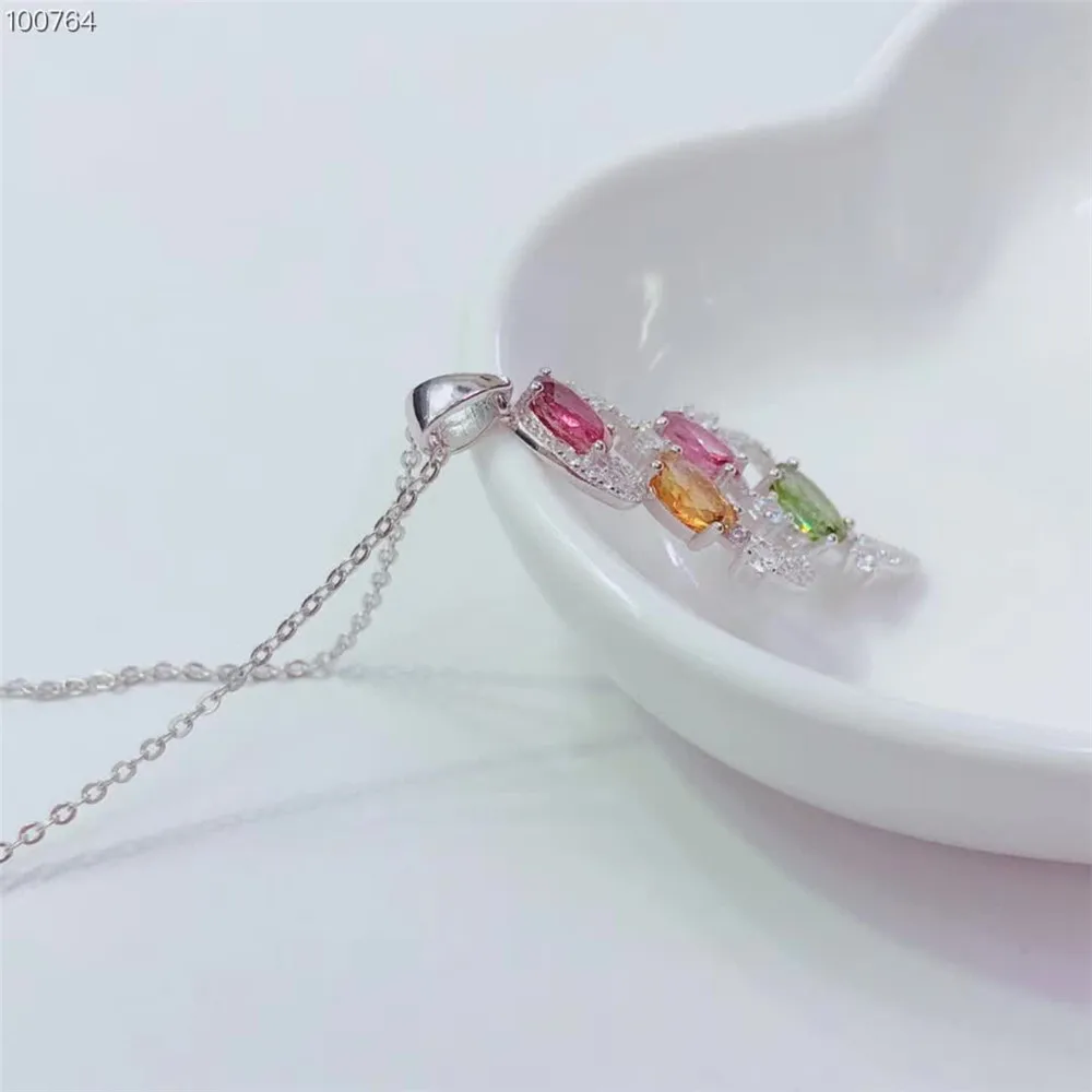 

gemstone fine jewelry factory wholesale unique shape 925 sterling silver natural tourmaline charm pendant necklace for women