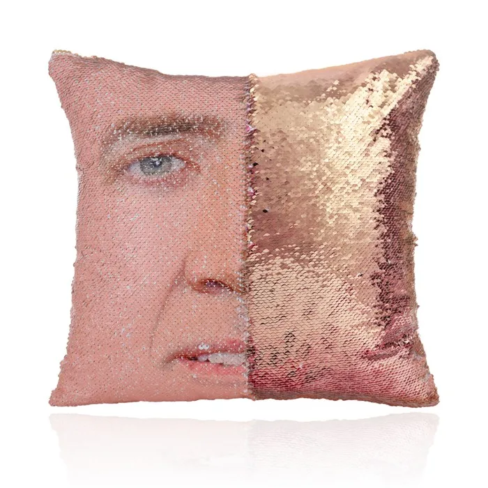 gold Магический чехол для подушки Nicolas Cage с блестками, супер Сияющий двусторонний чехол для подушки, меняющий цвет, 40x40 см, украшение для дома и автомобиля - Цвет: gold