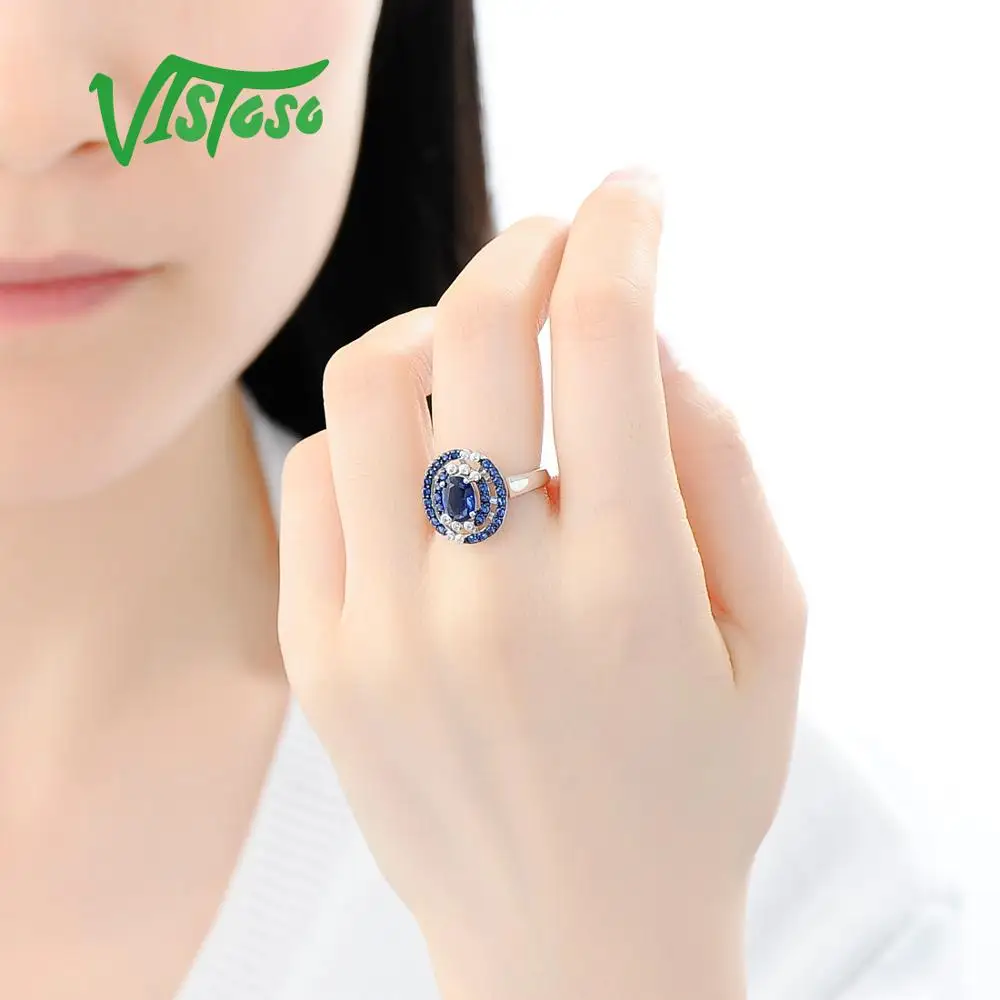 Кольцо VISTOSO из серебра 925 пробы для женщин гламурные круглые синие нано