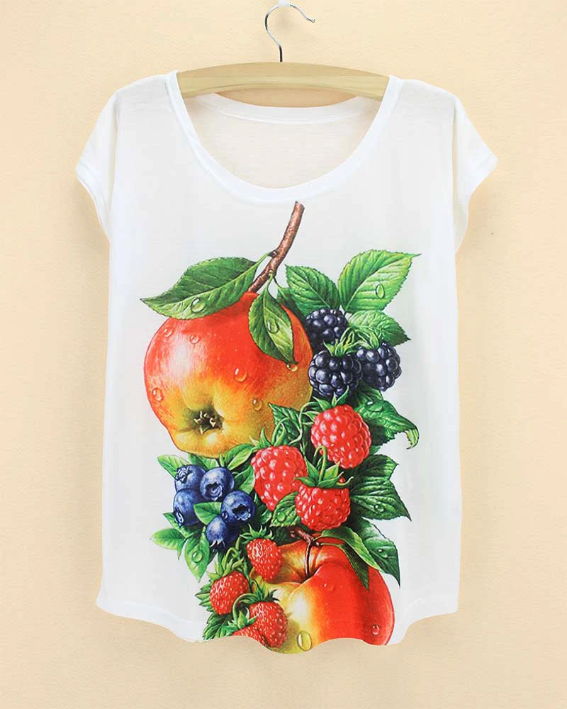 Рубашка с фруктовым принтом 2015 летняя футболка blusas свободный размер camisas feminina