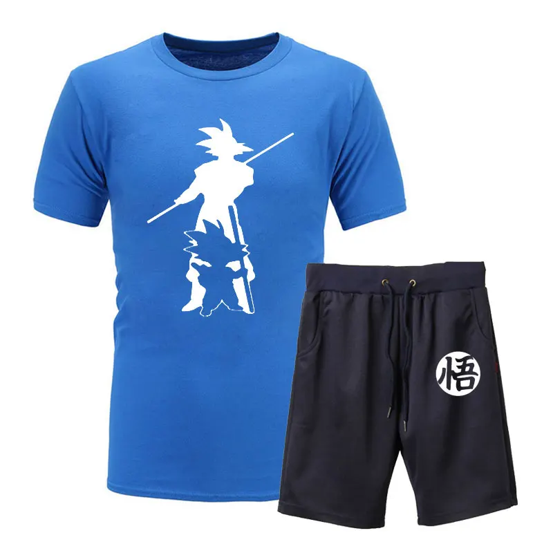 blue navy 1 Новинка года; летняя футболка с принтом «Жемчуг дракона Z Goku» из 2 предметов+ шорты; футболка с короткими рукавами и круглым вырезом Повседневная брендовая одежда Vegeta Harajuku - Цвет: blue navy 1