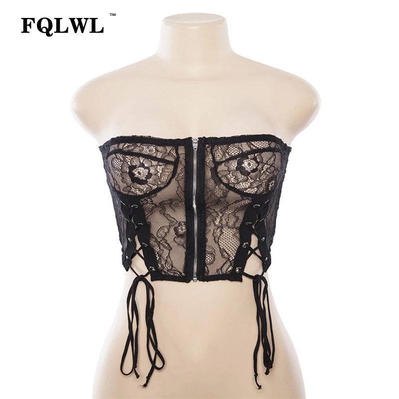FQLWL прозрачный сетчатый сексуальный топ на бретелях майка Женская с открытыми