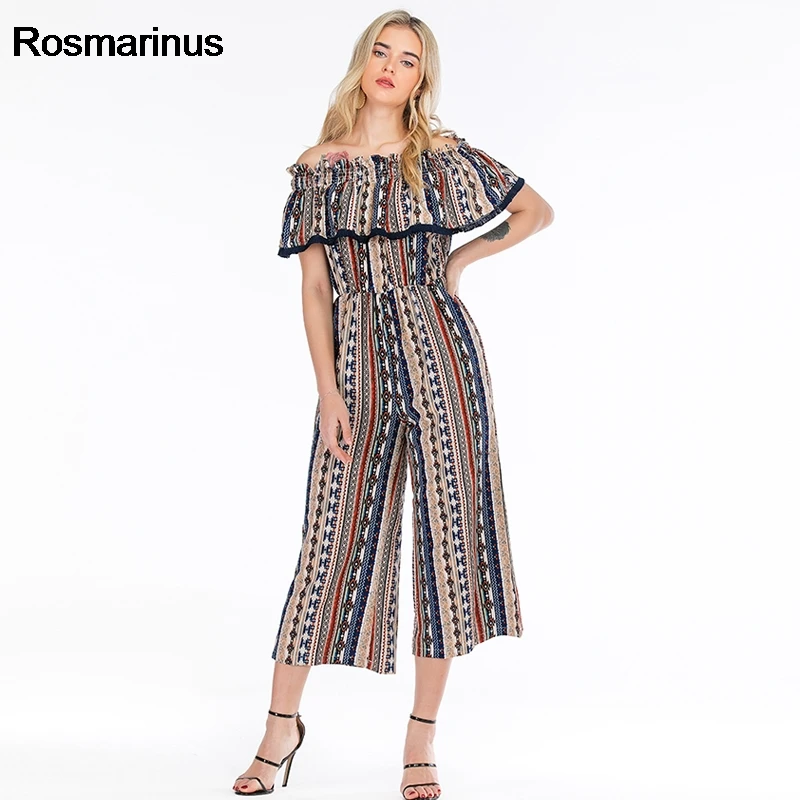 Комбинезон для Для женщин 2019 летние оборками Slash шеи с плеча сексуальный