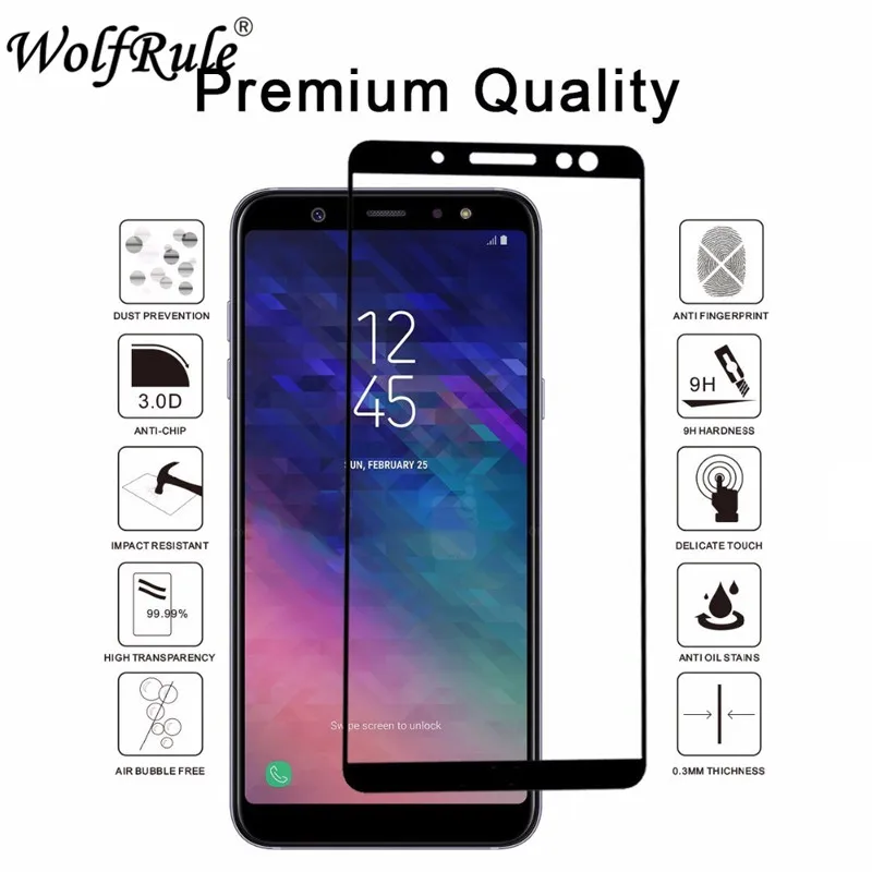 2 piezas de Protector de pantalla LCD para Samsung Galaxy A6 2018 pegamento completo vidrio A600G cubierta completa vidrio templado para Samsung A6 2018 pel&iacute;cula-1