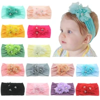 new baby wide nylon stockings headband three mesh flowers knot headwraps children party photography props birthday gifts