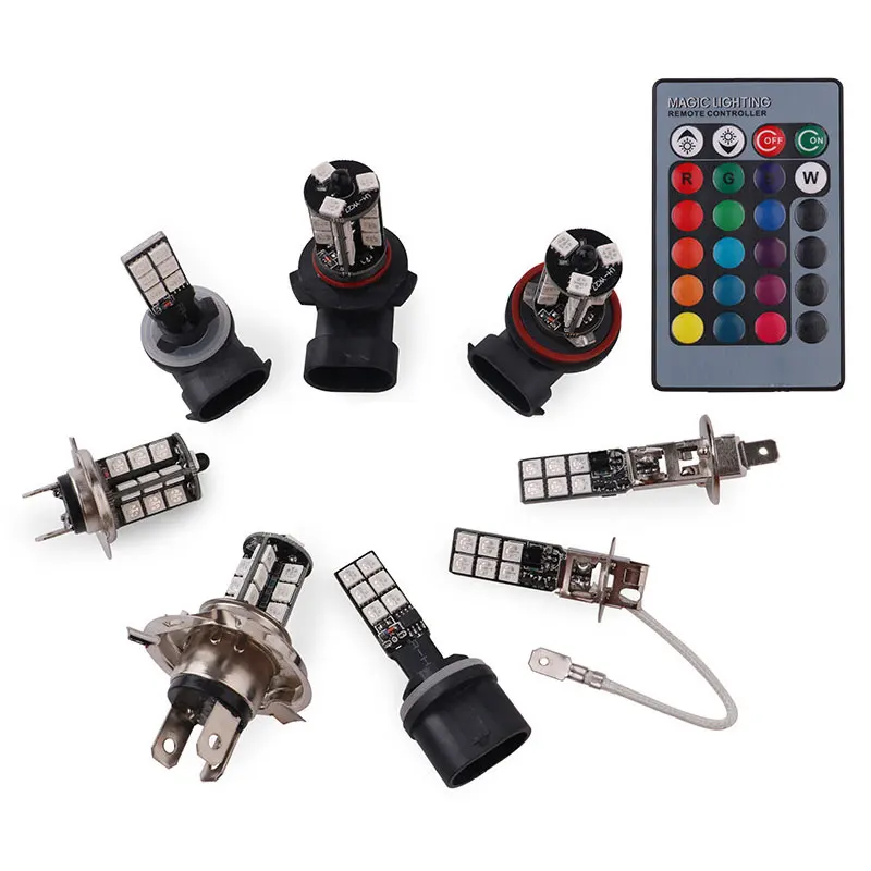 12V RGB пульт дистанционного управления H8 H9 H11 5050 27SMD изменение цвета Автомобильный светодиодный противотуманный светильник лампочка TBJ