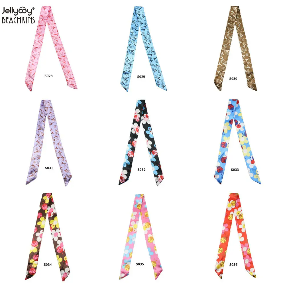 Beachkins 53 Colors Designs Fashion Print Twill Silk Scarves Jelly Handbags Handle Wrap Decoration Twilly 2PCS/Pack Bag Scarf | Багаж и