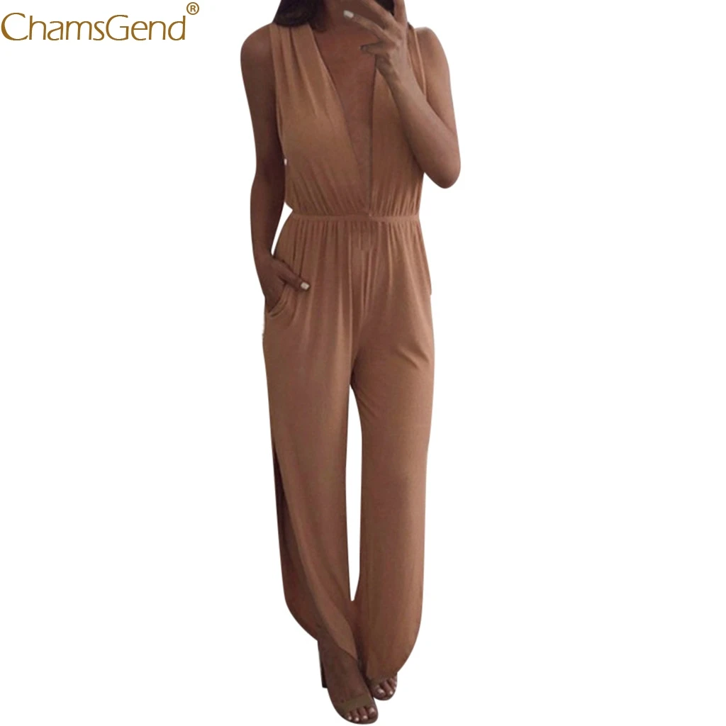 Женский комбинезон без рукавов Jun повседневный однотонный с глубоким v-образным