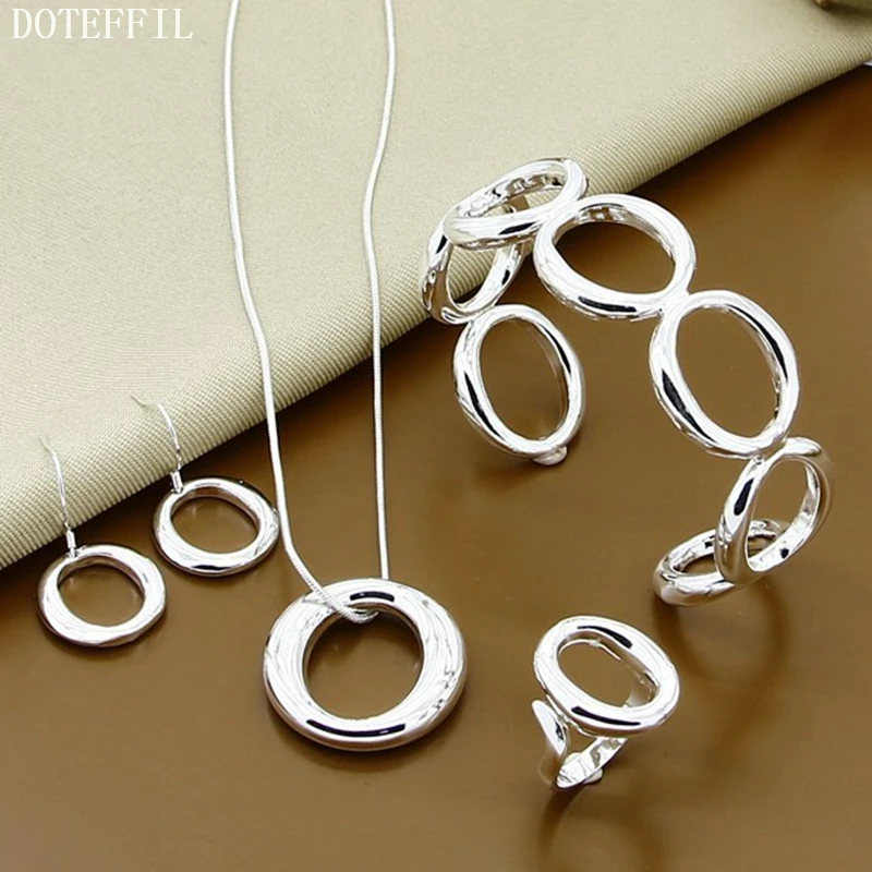 

DOTEFFIL 925 Sterling Silver Round O Necklace Bracelet Earring Ring Set For Woman Wedding Engagement Party Fashion Charm Jewelry