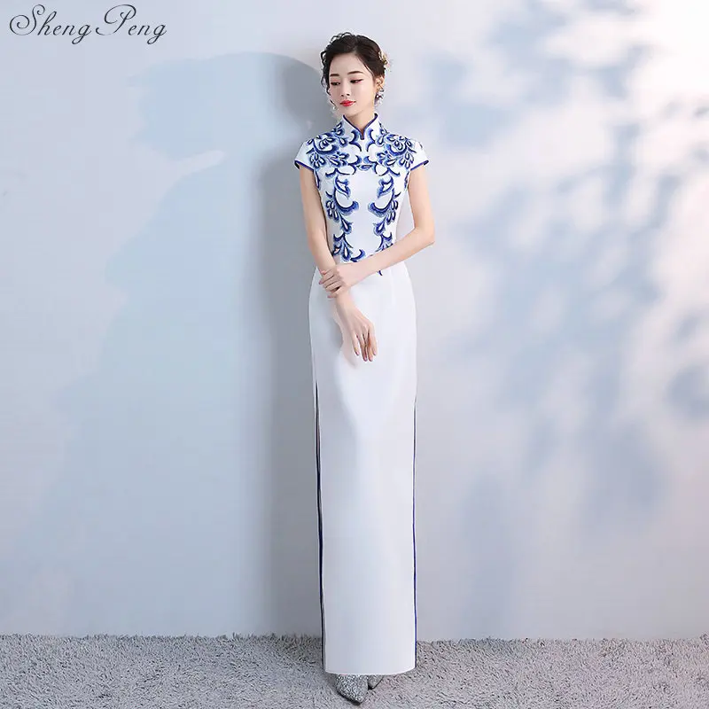 

Элегантное китайское традиционное Ципао, свадебное платье, белое Ципао, восточные вечерние платья, тонкое длинное традиционное Ципао, V810