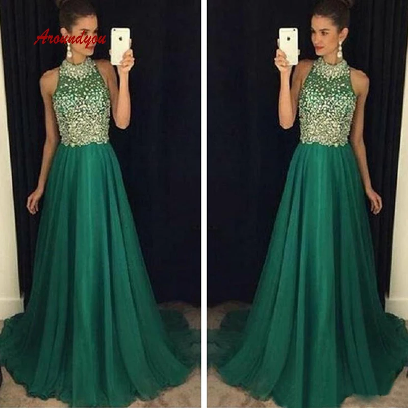 

Green Luxury Long Evening Dresses Party Plus Size Elegant Crystal Women Ladies Prom Formal Dresses Evening Gown