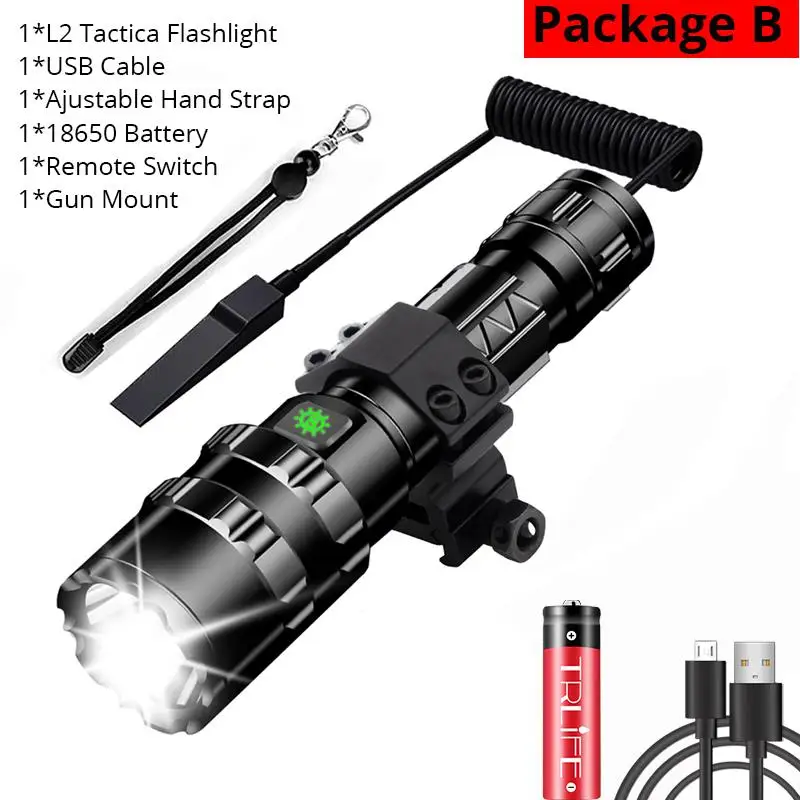 Package B L2 USB Перезаряжаемый Тактический светильник-вспышка красный/зеленый/белый светодиодный светильник для охоты сверхяркий водонепроницаемый фонарь 18650 - Испускаемый цвет: Package B