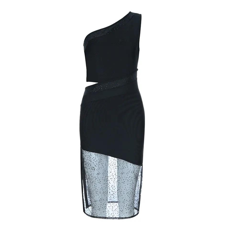 Женское облегающее платье DressBird черное кружевное на одно плечо без рукавов для