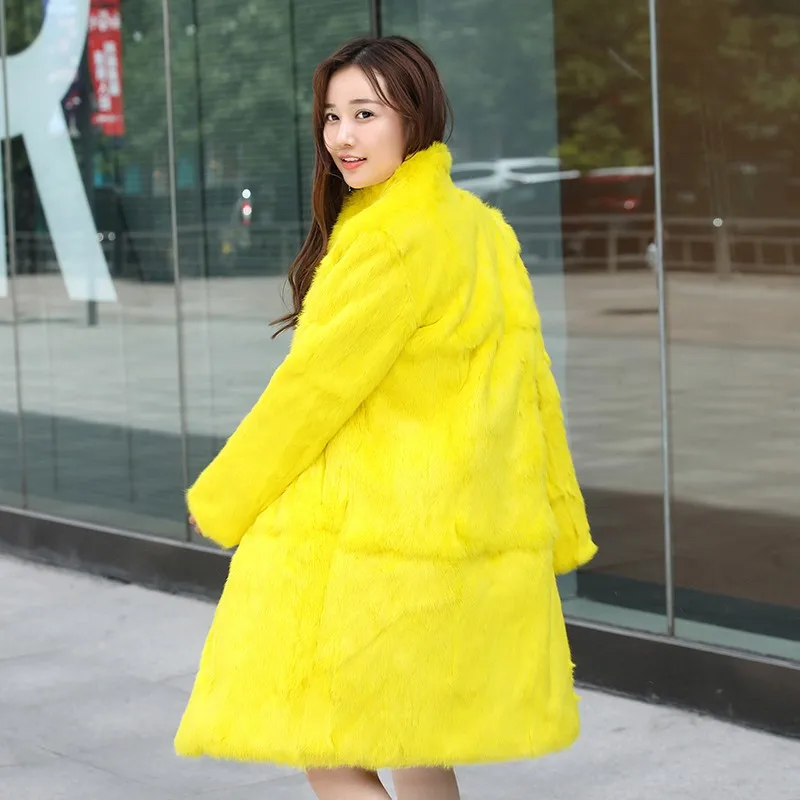 2022 New genuine natural real whole skin rabbit fur coat women long fashion jacket winter outwear overcoat free shipping Z431