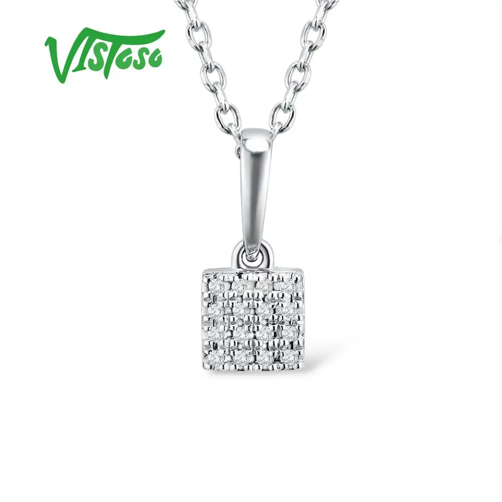 VISTOSO, золотые подвески для женщин, Аутентичные, 14 к, 585, розовое, белое золото, сверкающий бриллиант, простая квадратная подвеска, свадебное ювелирное изделие