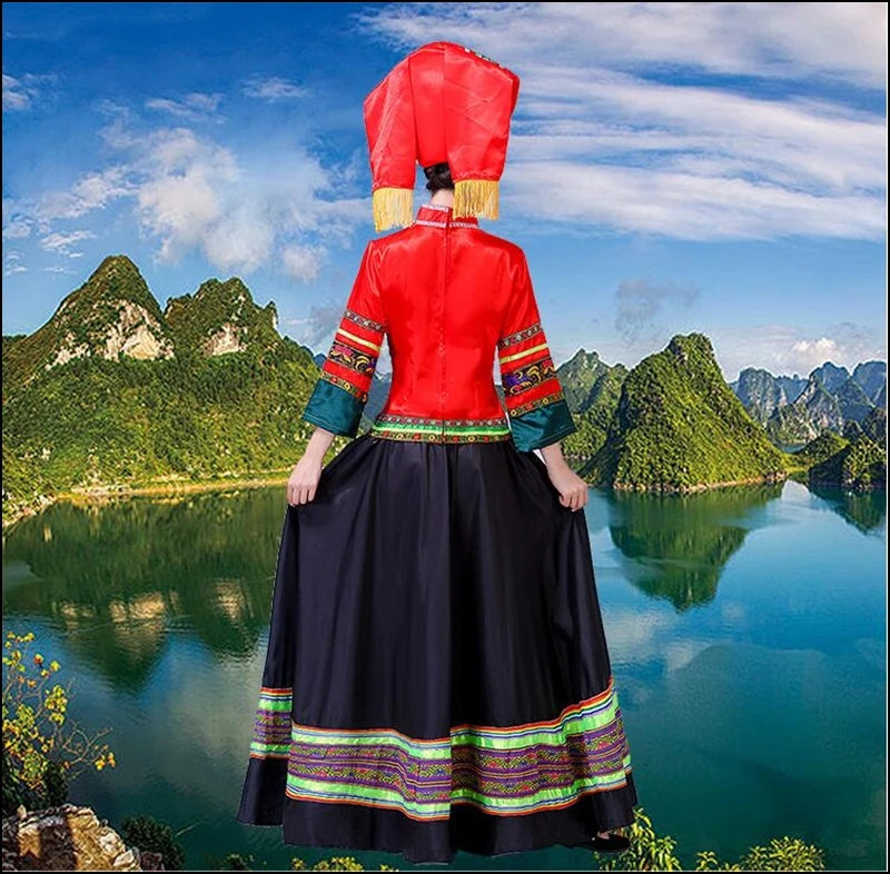 Hmong дизайн одежды Женские китайские традиционные народные танцевальные костюмы современная одежда hmong thnic сценическая танцевальная одежда AA4597