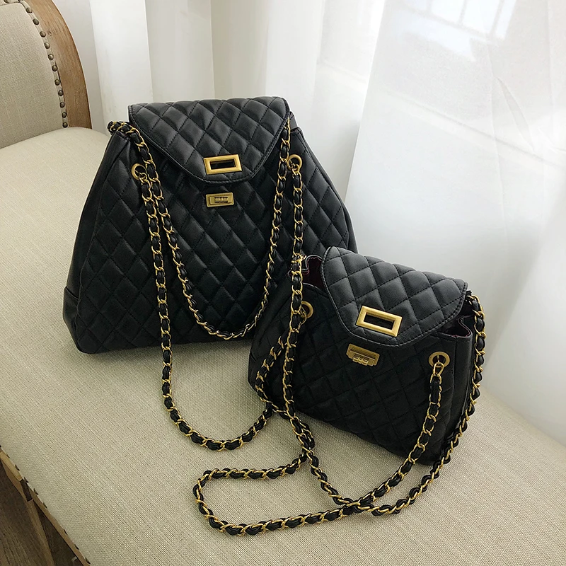 Small black Роскошная брендовая сумка, новинка, качественная женская дизайнерская сумка из искусственной кожи, Классическая большая сумка на плечо с цепочкой - Цвет: Small black
