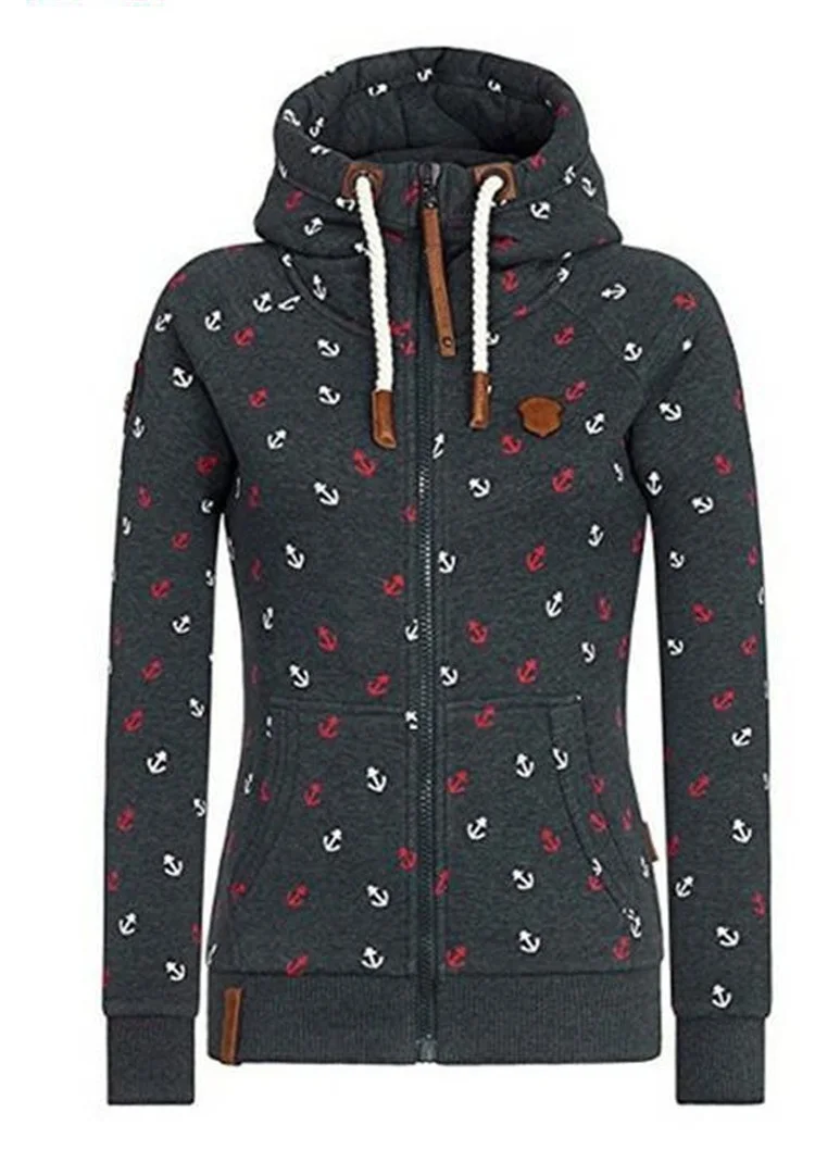 Plus size S-5XL Hooded Sweatshirts women Autumn Winter Flocking Thicken Print Jackets Tracksuits Zipper Female Casual Sportswear