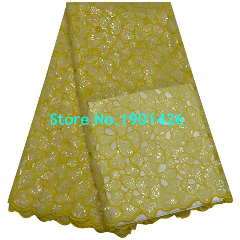 Высокое качество Желтый органзы кружевной ткани Handcut с блестками вышивкой и