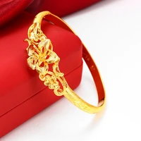 wedding flower design jewelry yellow gold filled womens bangle bracelet gift