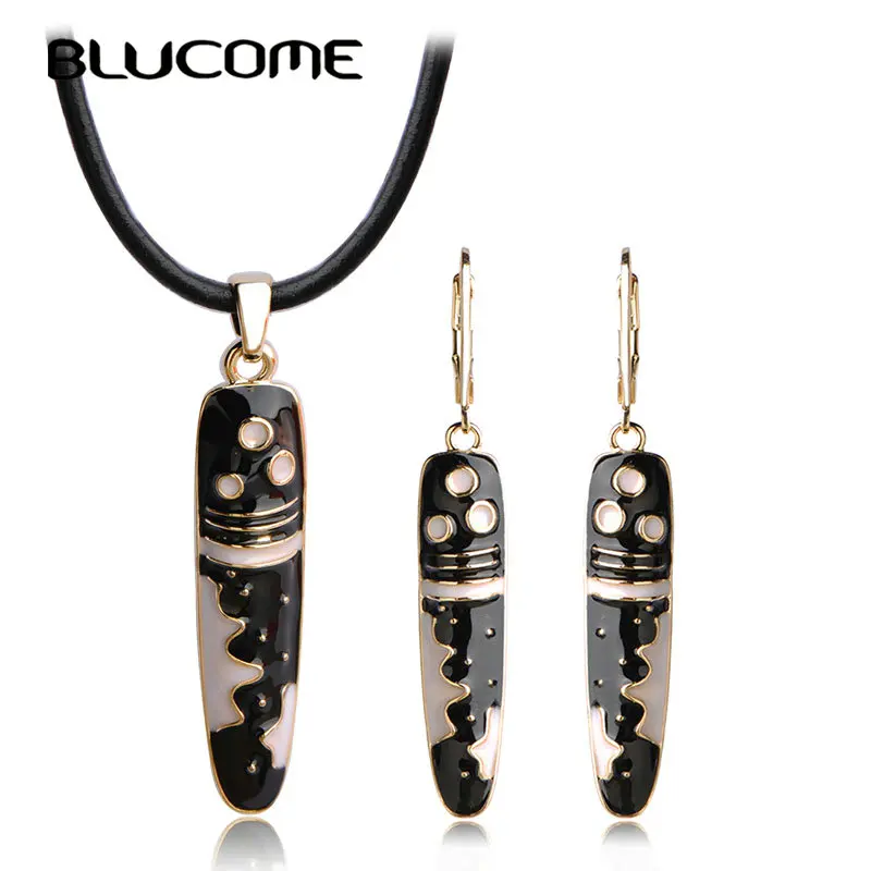 Женский комплект из колье и серёг Blucome разноцветный в форме ручки с веревкой