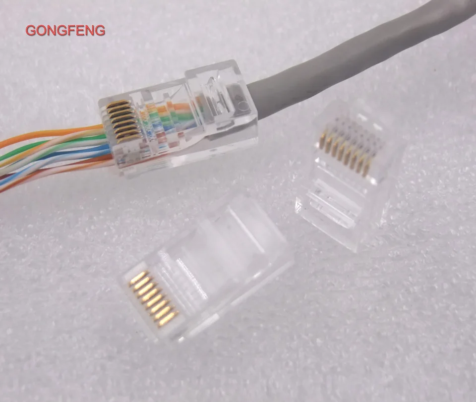 500 шт. RJ45 Connector8P8C CAT6 шесть типов не экранированная сквозное отверстие с золотым покрытием с кристаллической головкой специальные