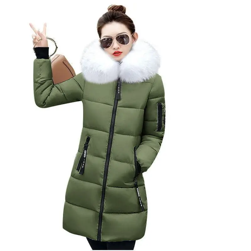 Fake Fox Fur Winter Collar Jacket Women Parka Coat Plus Size Female Long Warm Hooded Snow Wear Wadded Padded Lady | Женская одежда