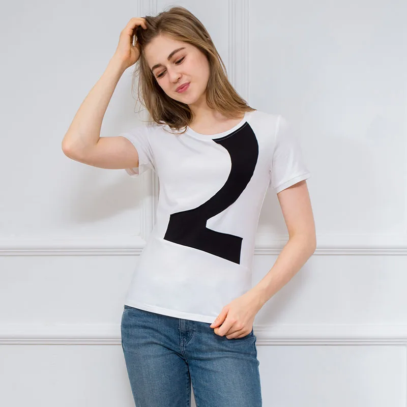 

PREISEI Summer Women Clothing Digital T Shirt Cotton T-shirt O-Neck Short Sleeve Vogue Tshirt Elegant Casual Slim SR19032