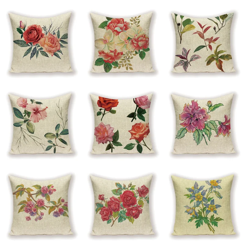 Винтажные наволочки домашний декор с растениями льняные для диванных подушек 45X45